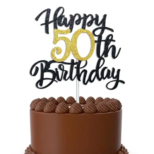 Gold Glitter 50th Birthday Cake Topper – Elegant & Durable Party Decoration