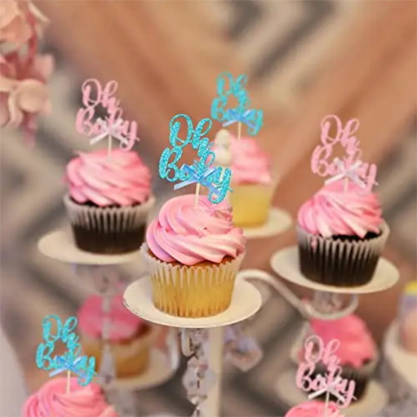 Oh Baby! Gender Reveal Cupcake Toppers – Set of 12