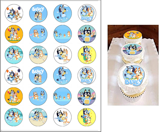 24 Edible Cupcake Toppers with Blue Dog Edible Images - Perfect Cake Decorations for Children's Parties