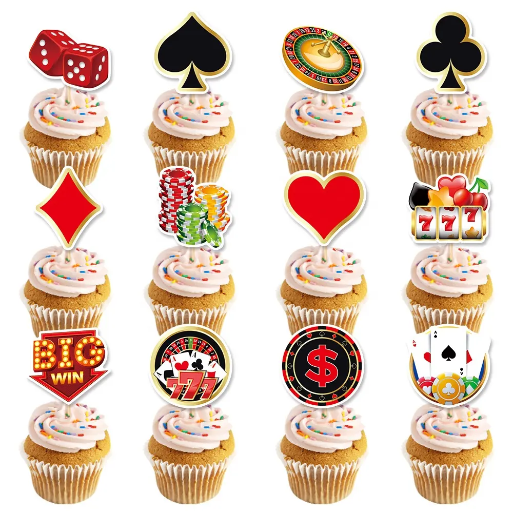 Casino-Themed Cupcake Toppers – Set of 12